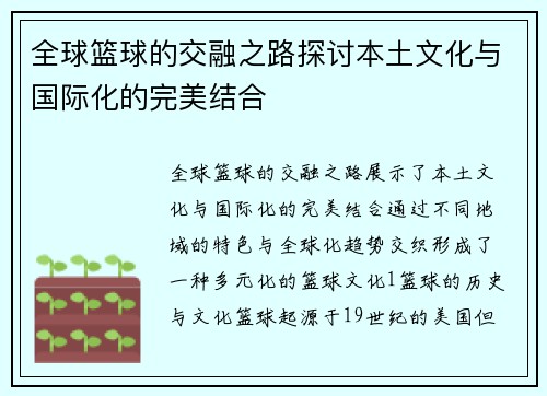 全球篮球的交融之路探讨本土文化与国际化的完美结合